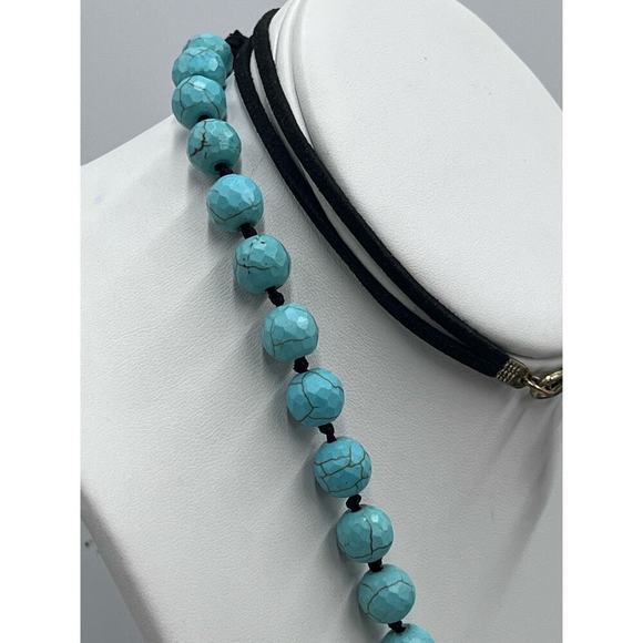 Jane Marie Hand Knotted Black leather Tassel Blue Faux Turquoise Arrow Pendant - Picture 12 of 15